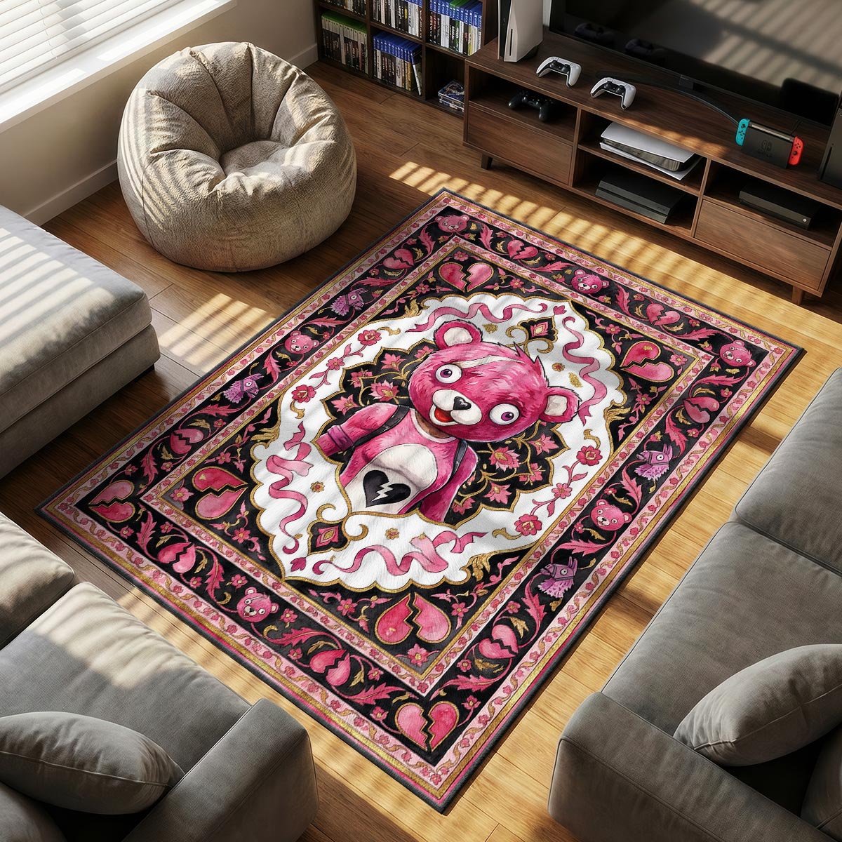 Cuddle Team Leader Pink Heart Rug - Fortnite Chair Mat