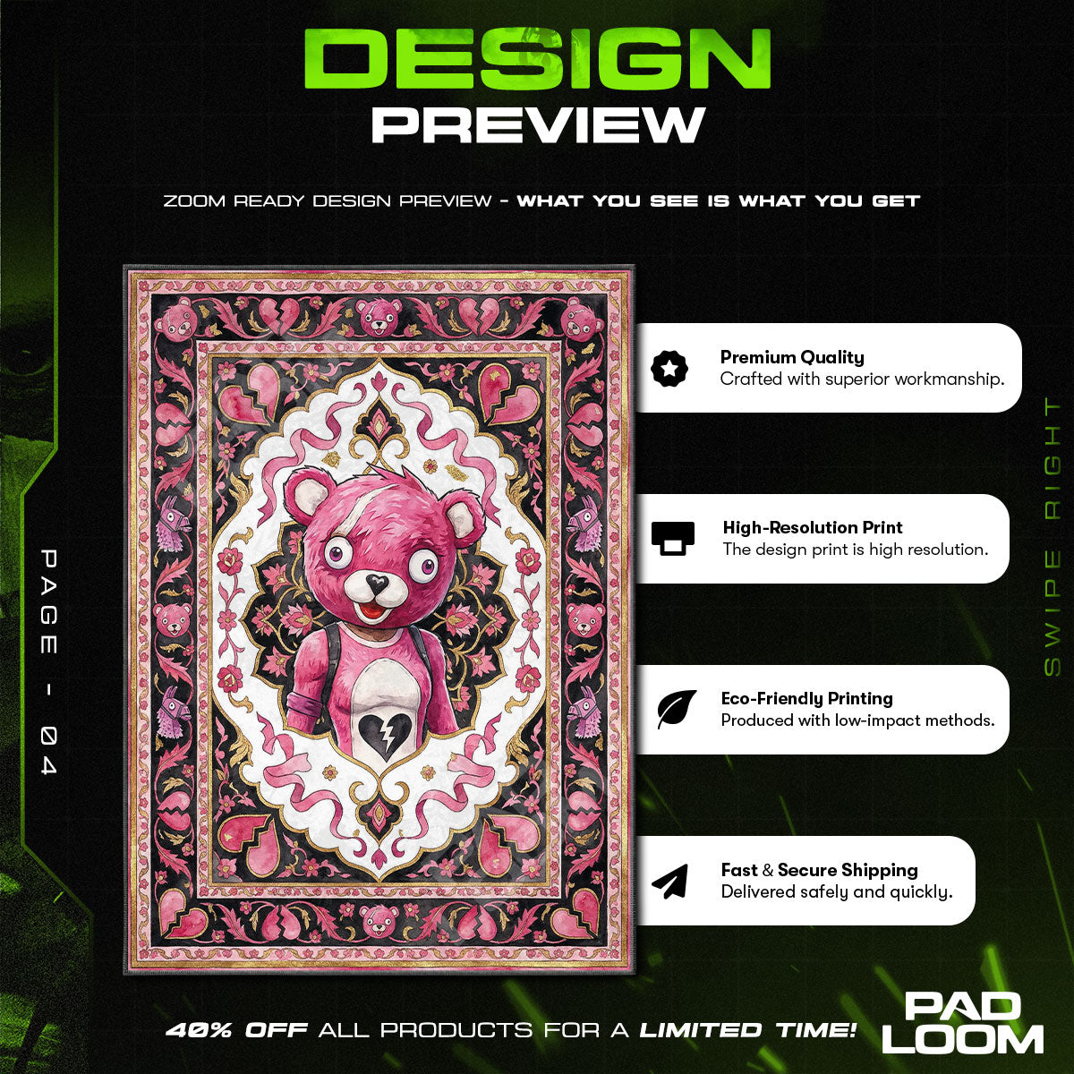 Cuddle Team Leader Pink Heart Rug - Fortnite Chair Mat