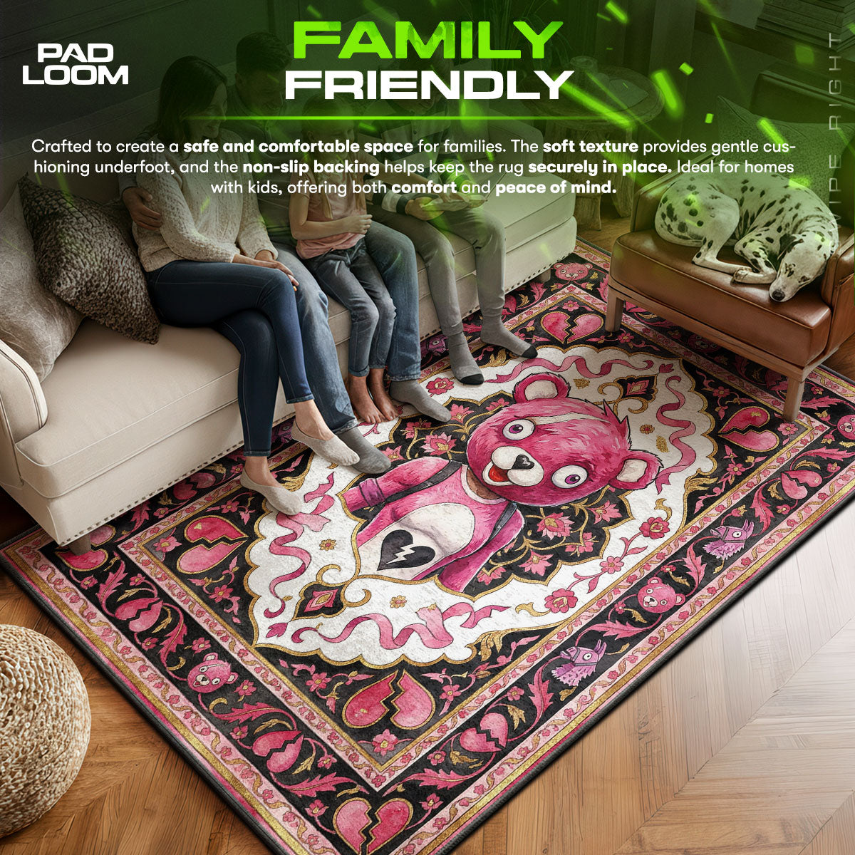 Cuddle Team Leader Pink Heart Rug - Fortnite Chair Mat