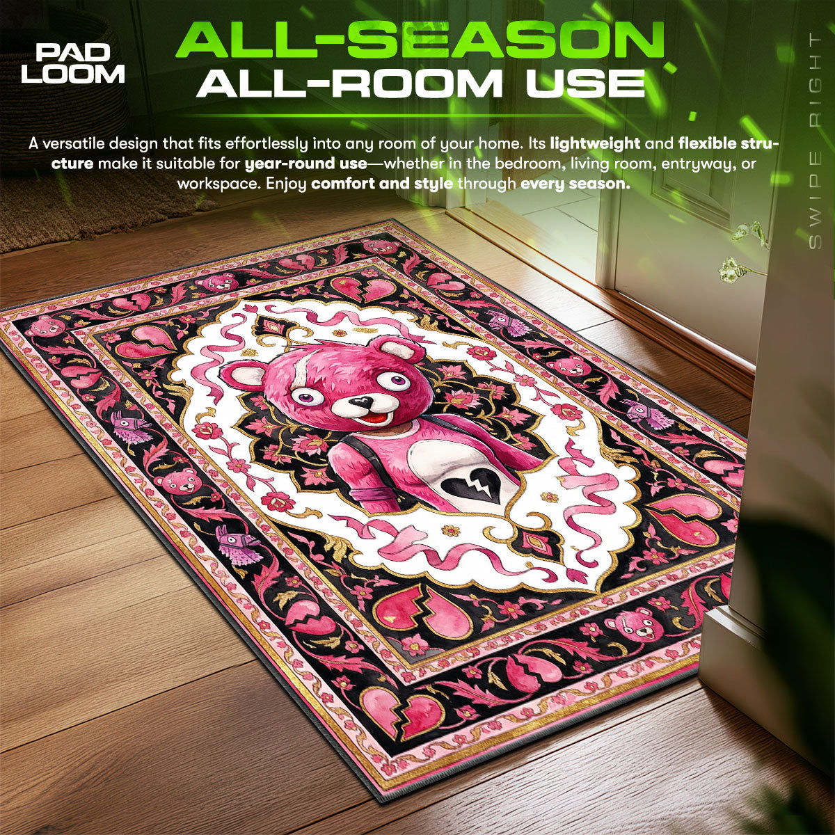 Cuddle Team Leader Pink Heart Rug - Fortnite Chair Mat