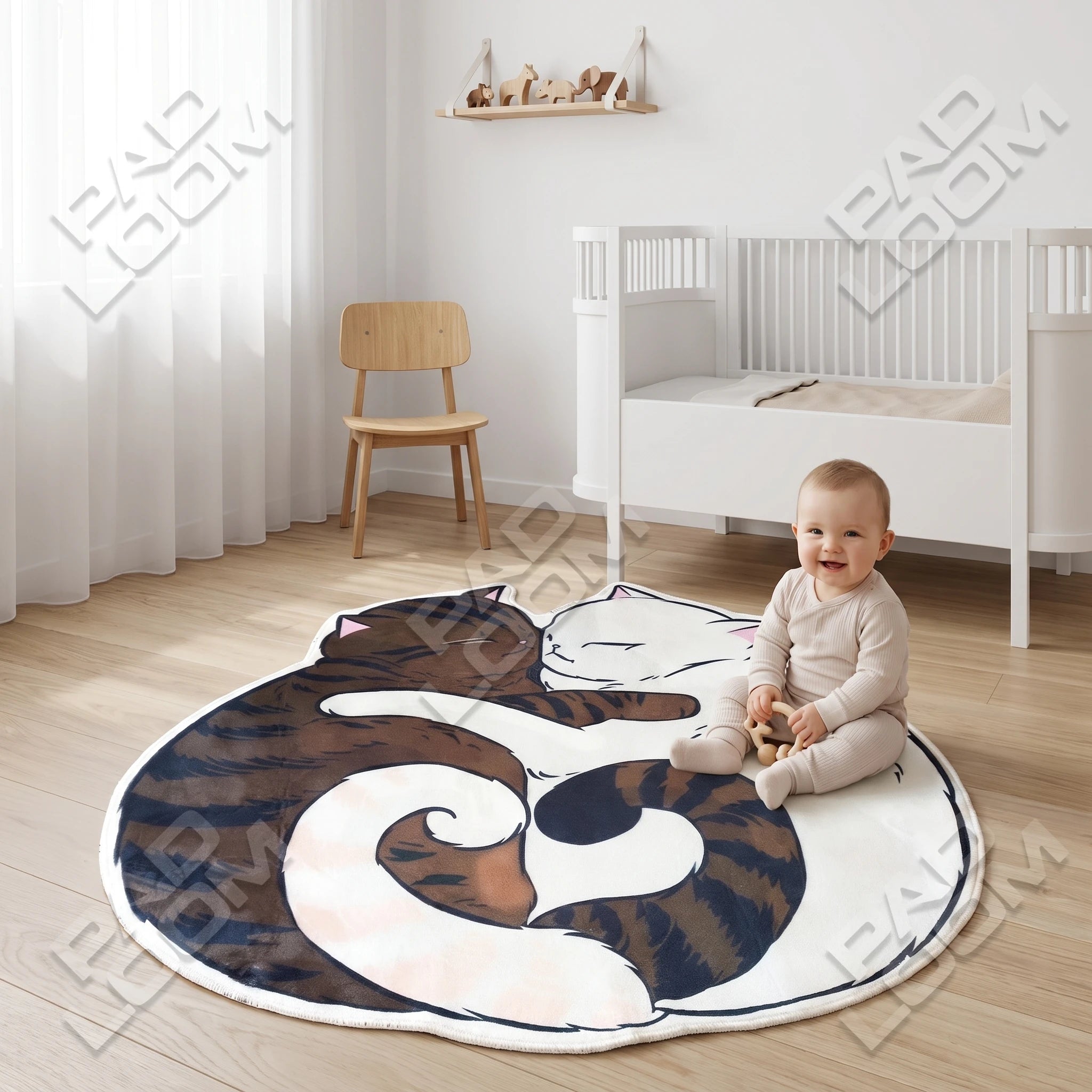 Cuddling Cats Rug - Shaped Kids Room Area Rug