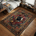 Death Note book surrounded by apple feather quill and chains in gothic vintage art style area rug and floor mat