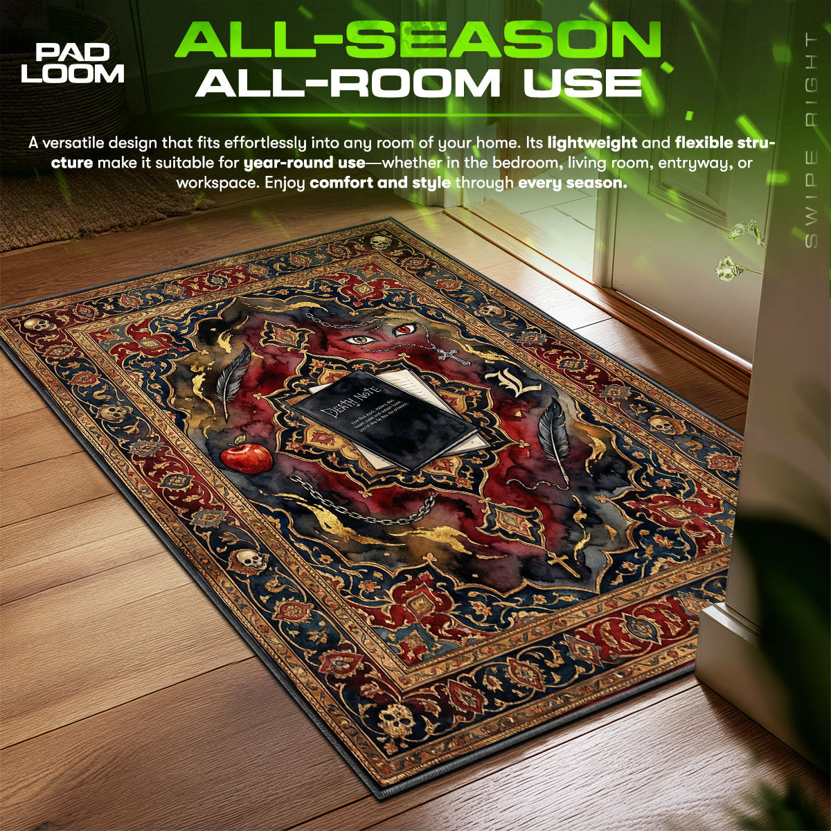 Death Note Rug Cursed Artifact Rug - Death Note Chair Mat | Padloom
