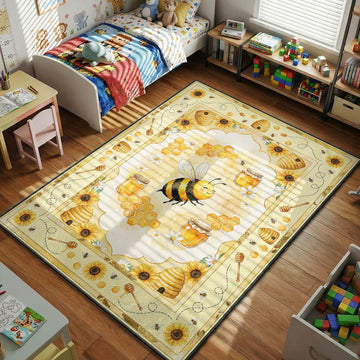 cute honey bee sunflower honeycomb kids bedroom area rug