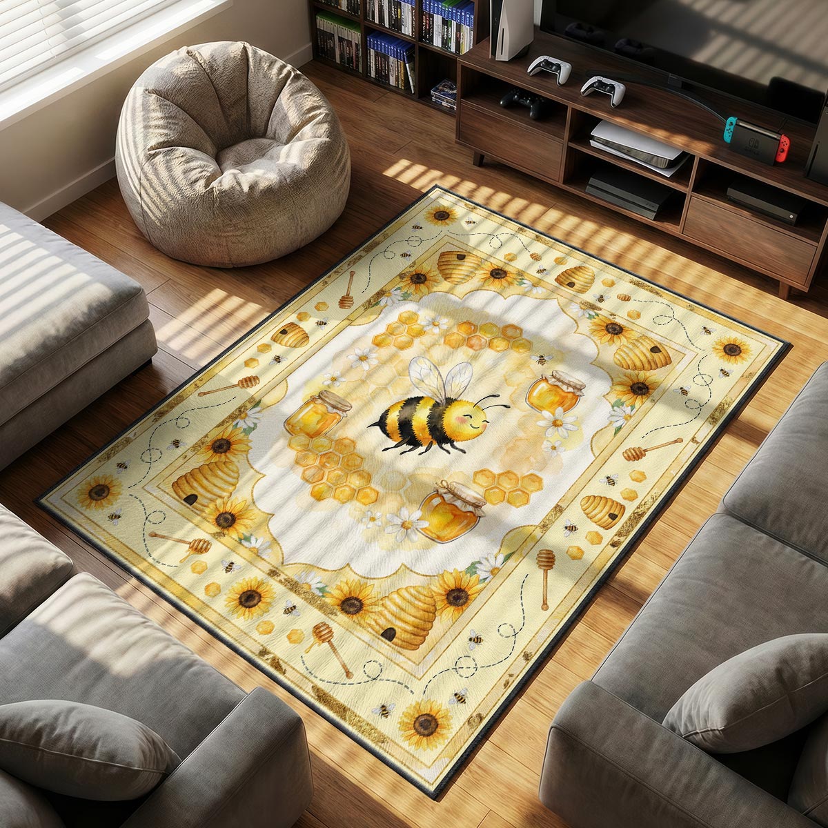Cute Honey Bee Rug - Sunflower & Honey Kids Room Mat