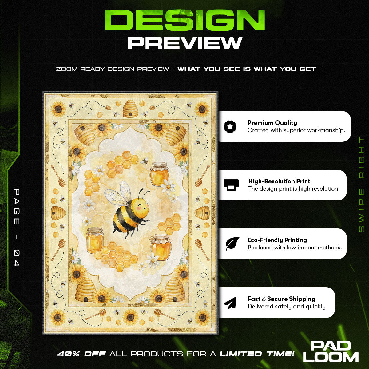 Cute Honey Bee Rug - Sunflower & Honey Kids Room Mat