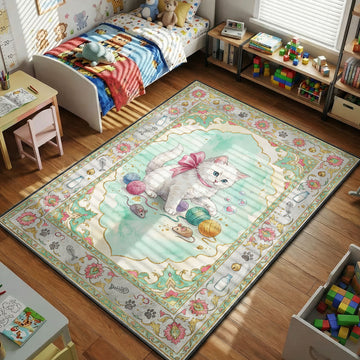 cute kitten yarn balls toy mice kids bedroom area rug