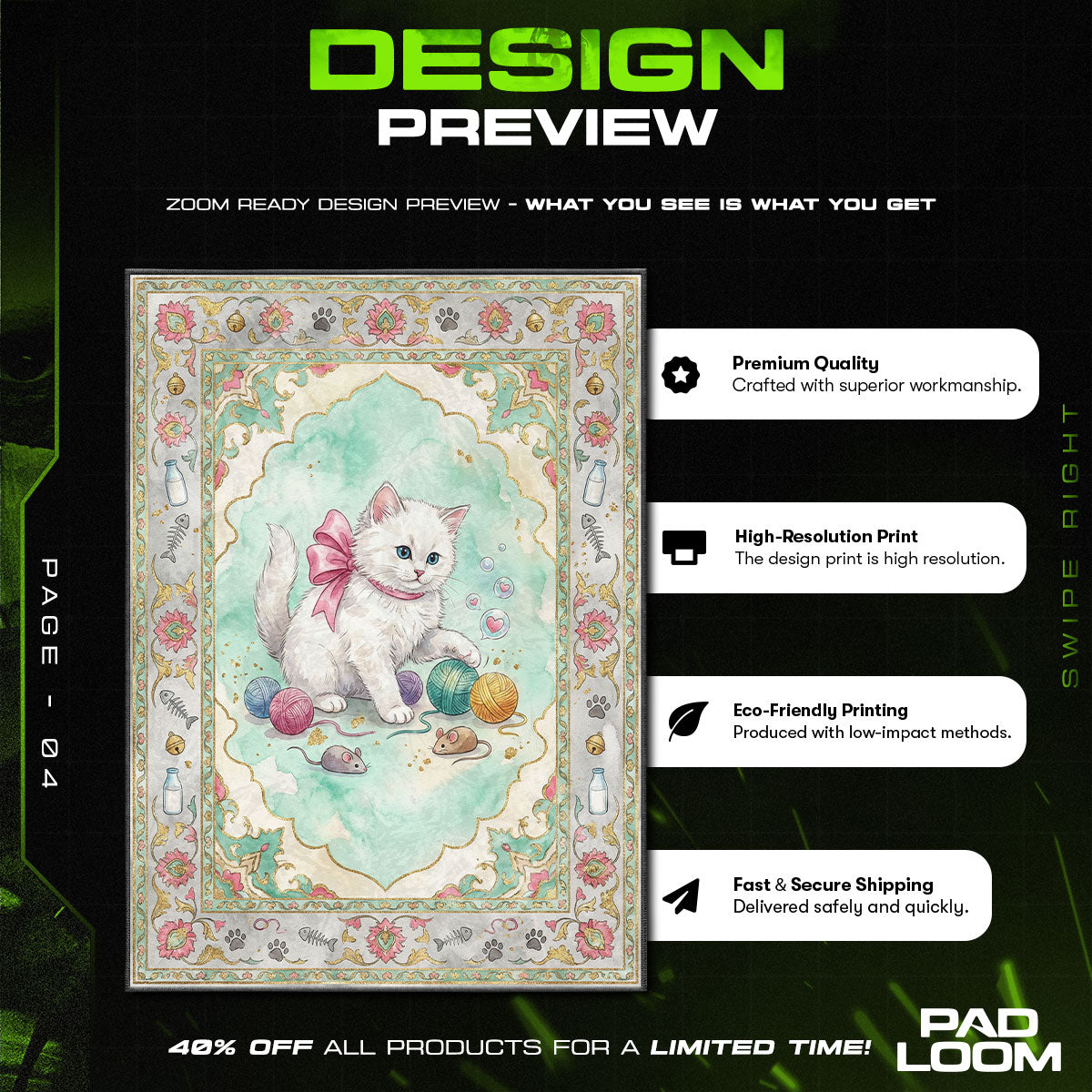 Cute Kitten Yarn Play Rug - Kids Floor Mat