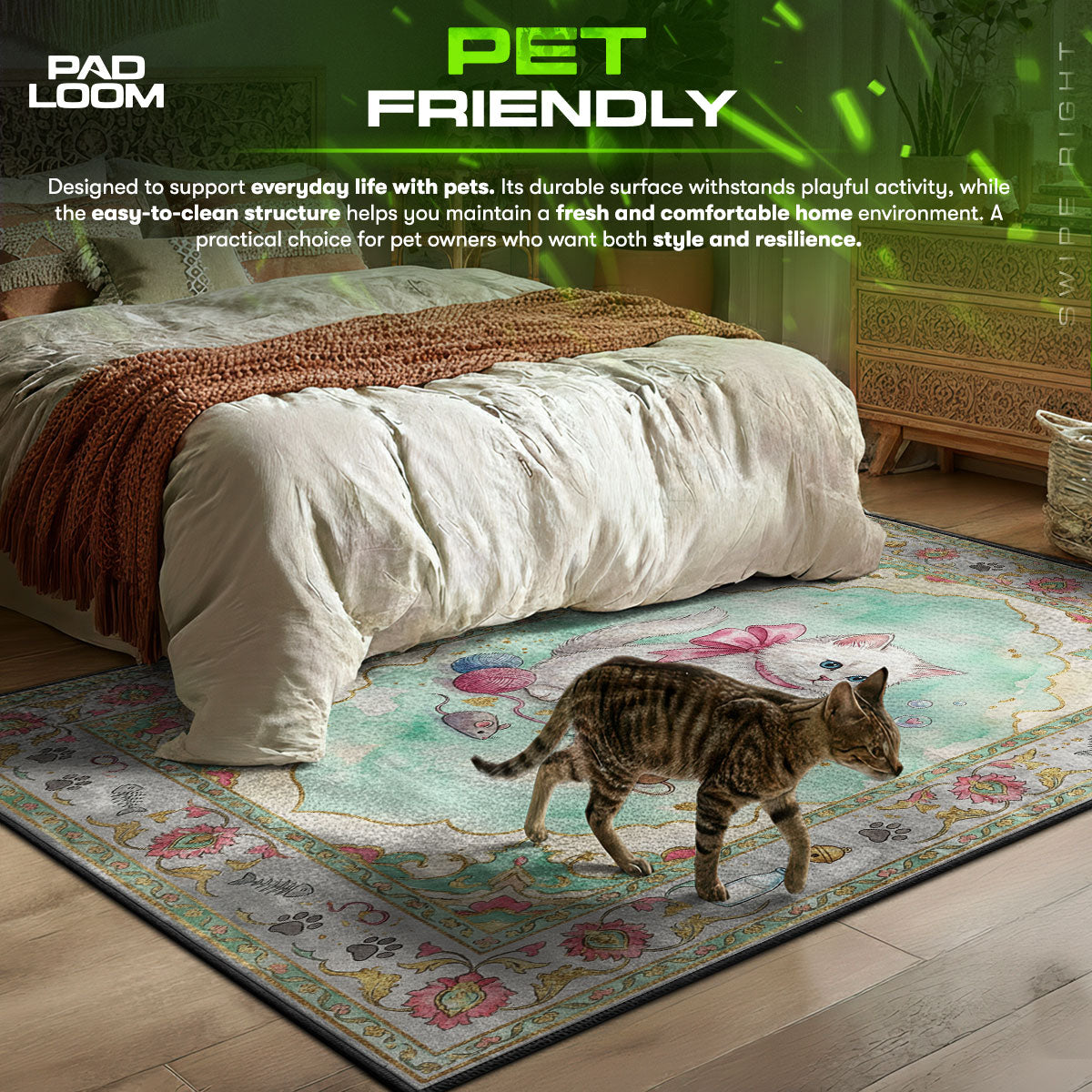 Cute Kitten Yarn Play Rug - Kids Floor Mat