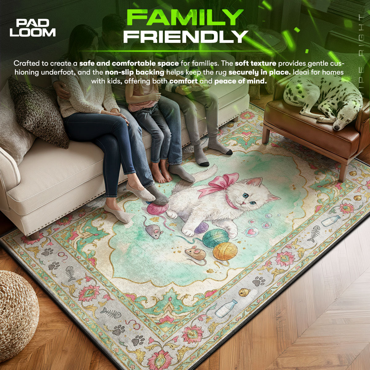 Cute Kitten Yarn Play Rug - Kids Floor Mat