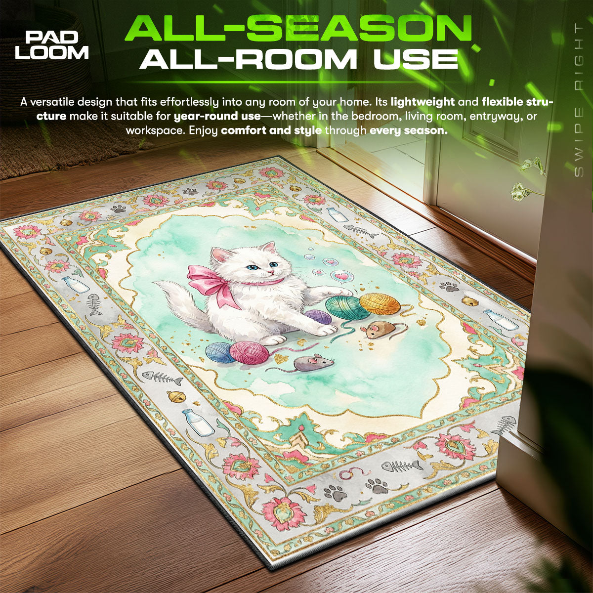 Cute Kitten Yarn Play Rug - Kids Floor Mat