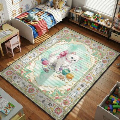 Cute Kitten Yarn Play Rug - Kids Floor Mat