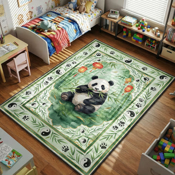 cute panda bamboo forest lantern kids bedroom area rug