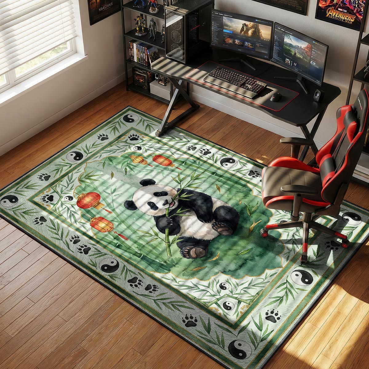 Cute Panda Bamboo Rug - Asian Theme Kids Room Mat