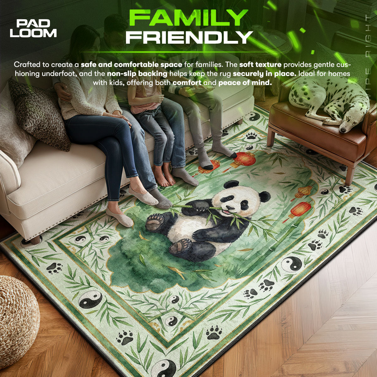 Cute Panda Bamboo Rug - Asian Theme Kids Room Mat