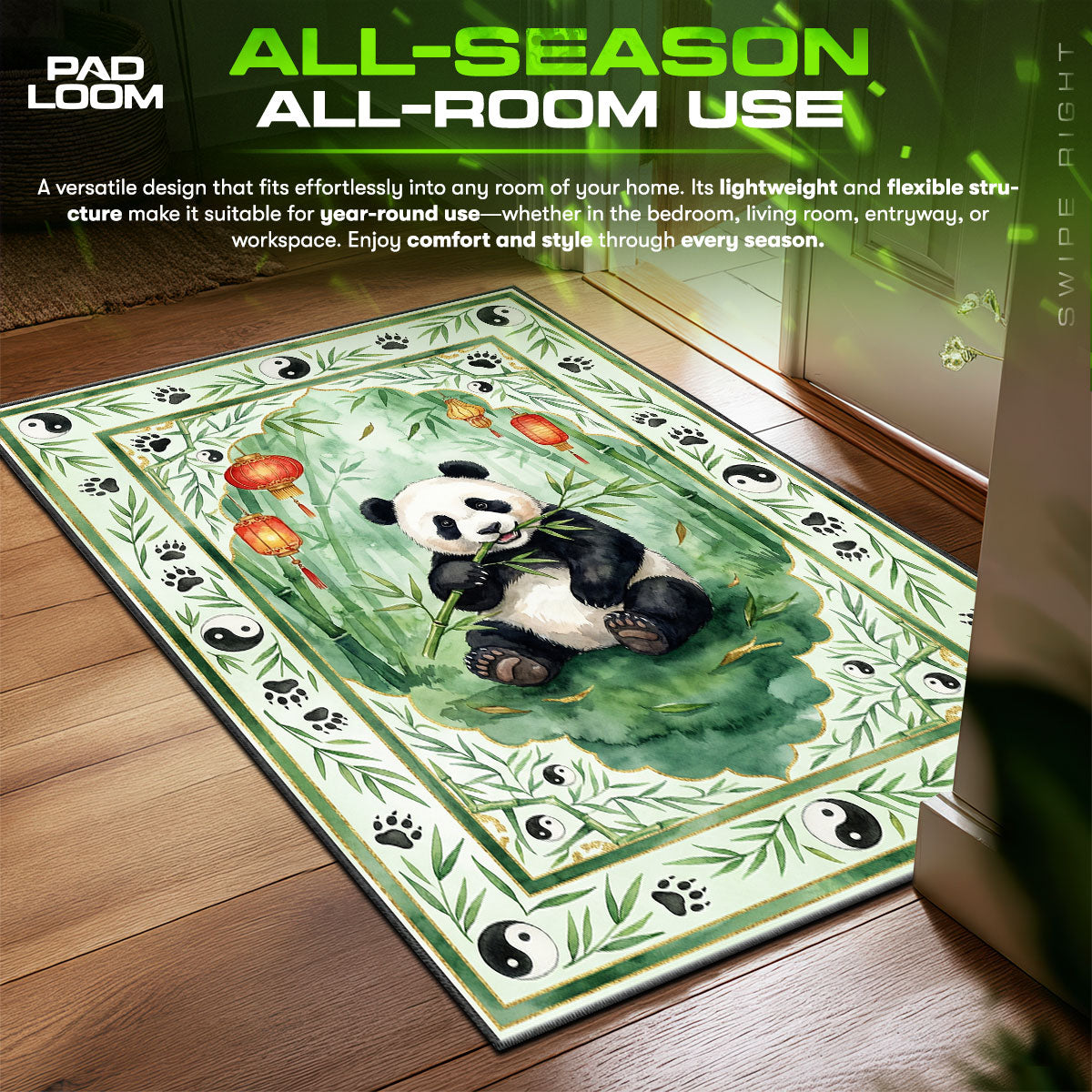 Cute Panda Bamboo Rug - Asian Theme Kids Room Mat