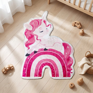 Cute Unicorn shaped area rug, die-cut kids room rug
