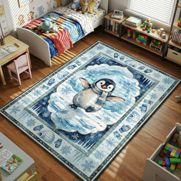 cute penguin snowflakes igloo winter kids bedroom area rug