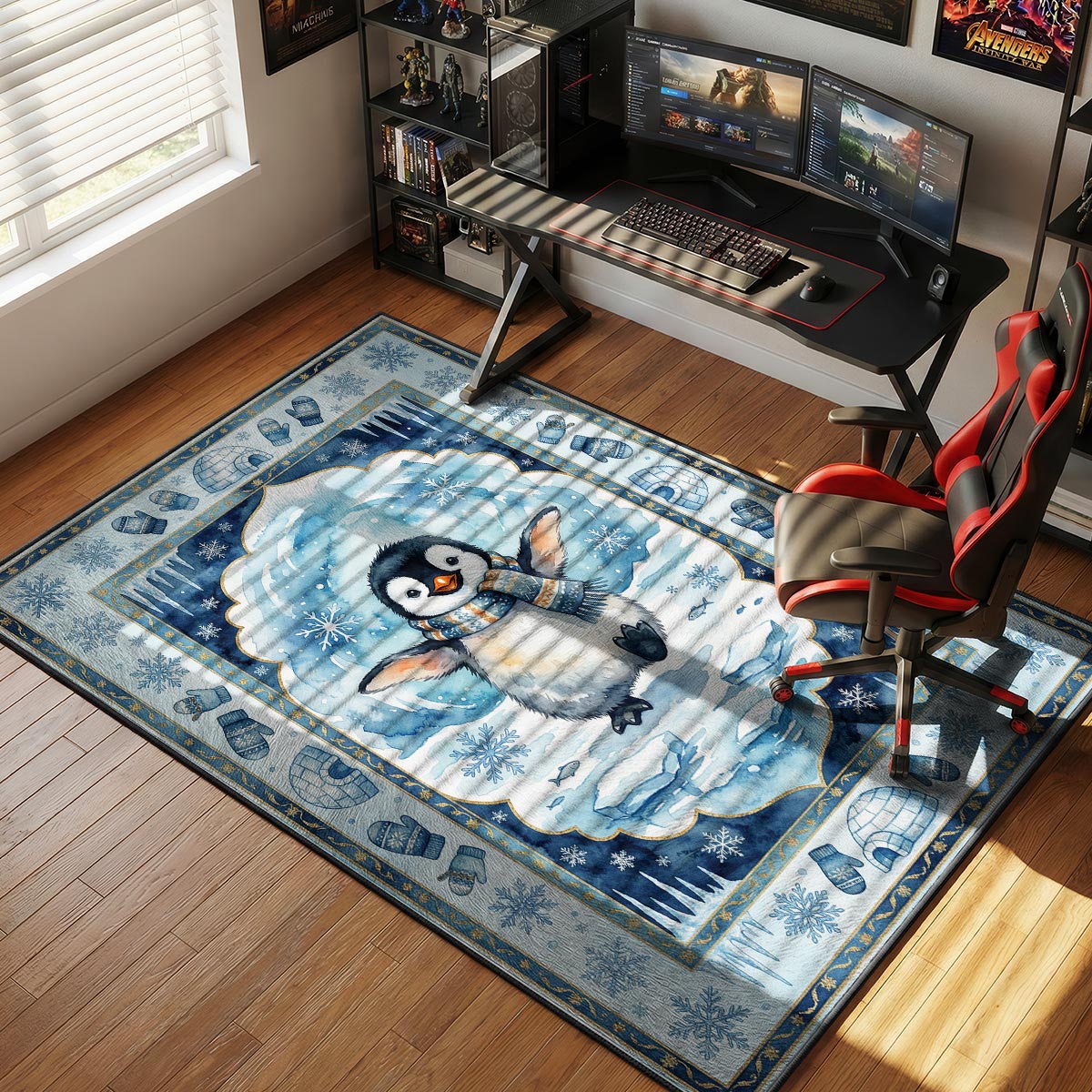Cute Winter Penguin Rug - Kids Room Floor Mat