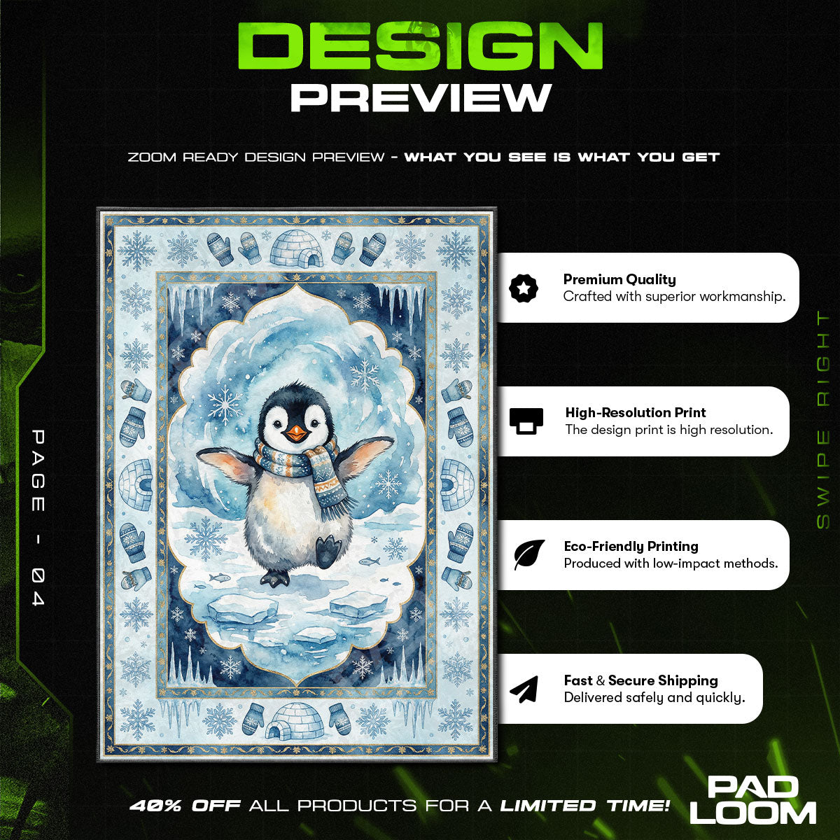 Cute Winter Penguin Rug - Kids Room Floor Mat