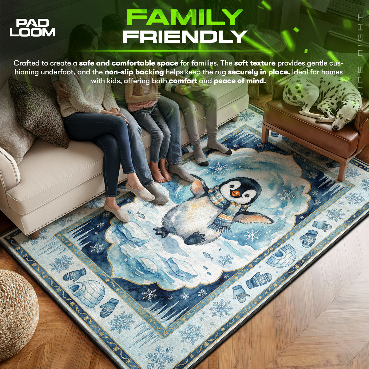 Cute Winter Penguin Rug - Kids Room Floor Mat