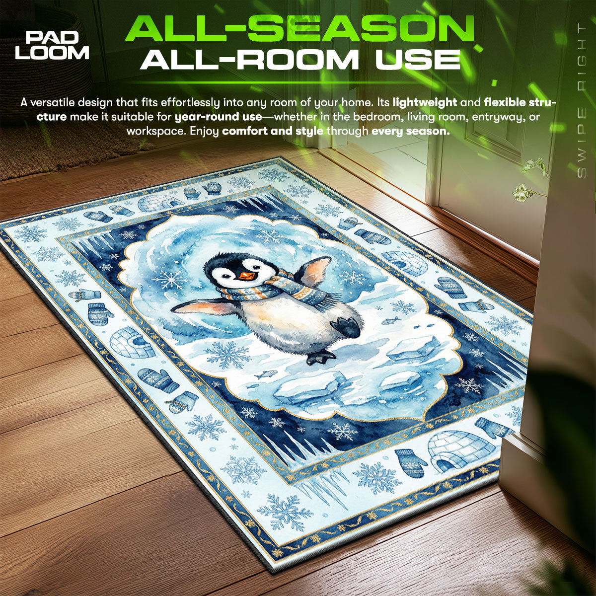 Cute Winter Penguin Rug - Kids Room Floor Mat