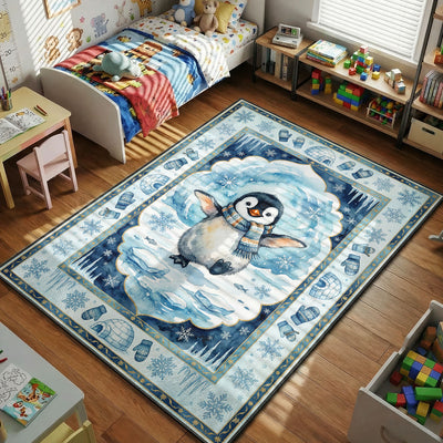 Cute Winter Penguin Rug - Kids Room Floor Mat