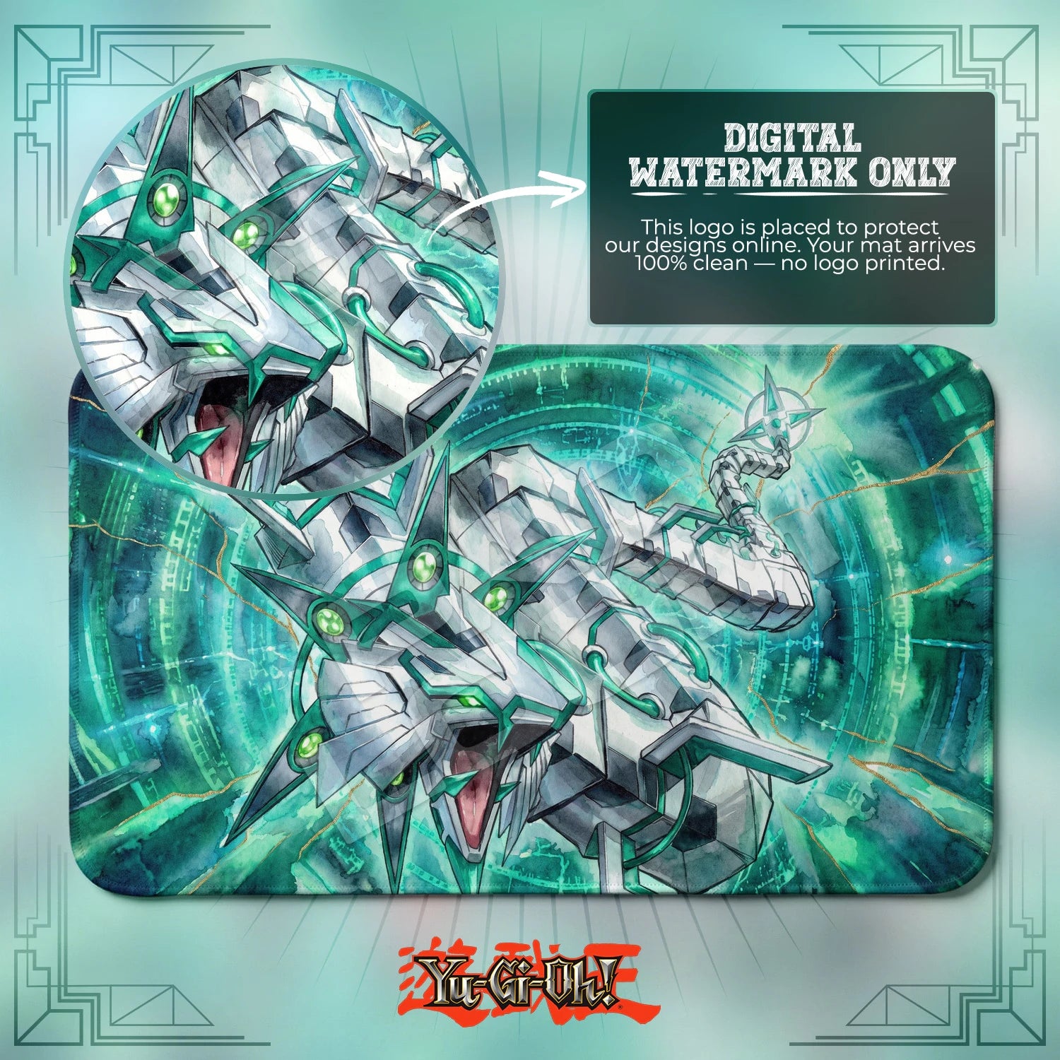 Cyber Dragon Overdrive artwork close-up on Yugioh playmat