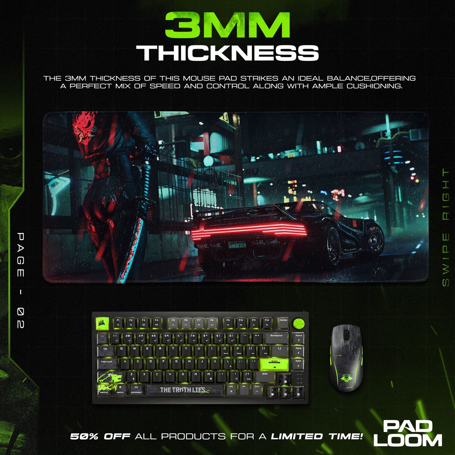 Cyberpunk 2077 Mouse Pad, Katana Street Rain Game Desk Mat Padloom
