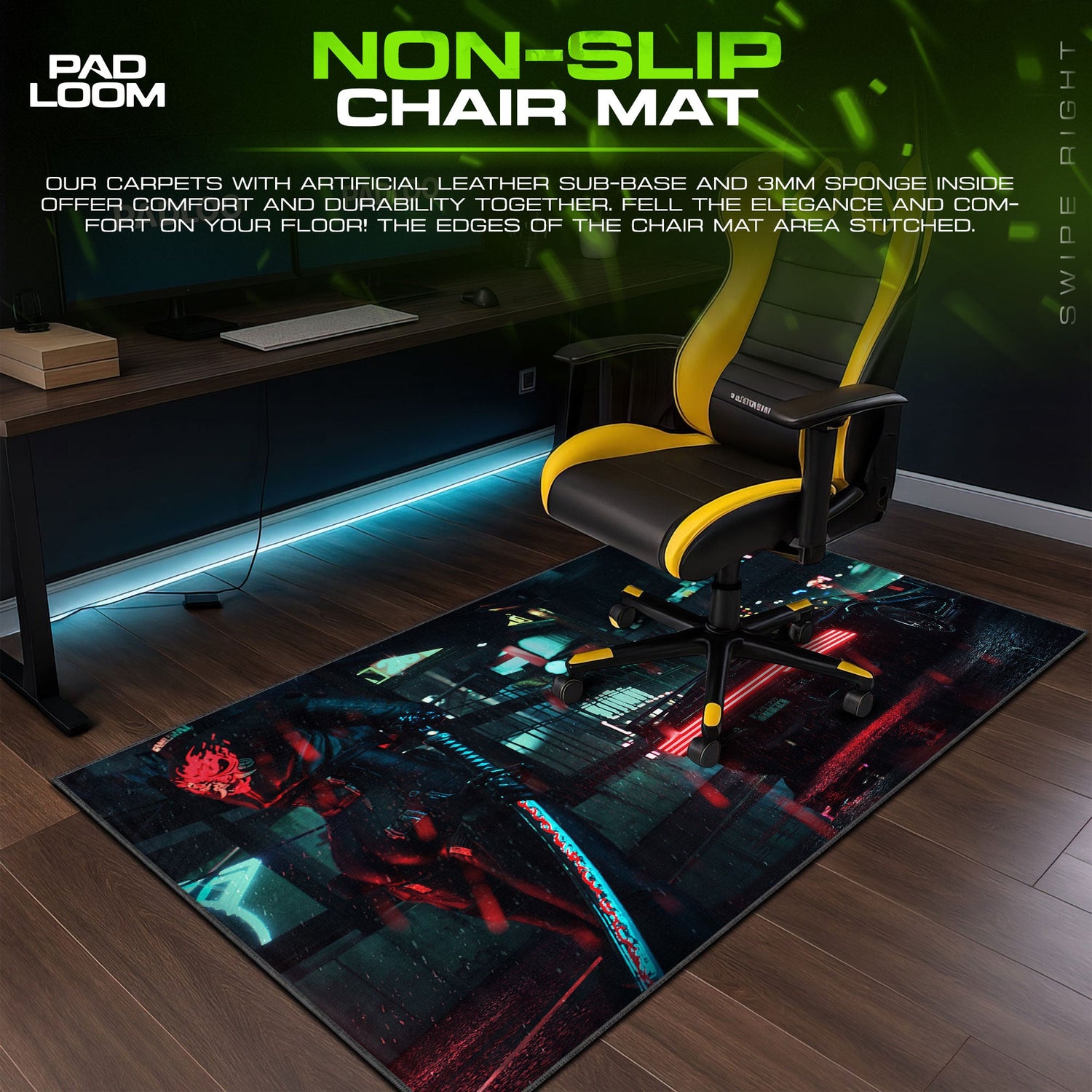 Cyberpunk 2077 Mouse Pad, Katana Street Rain Game Desk Mat Padloom