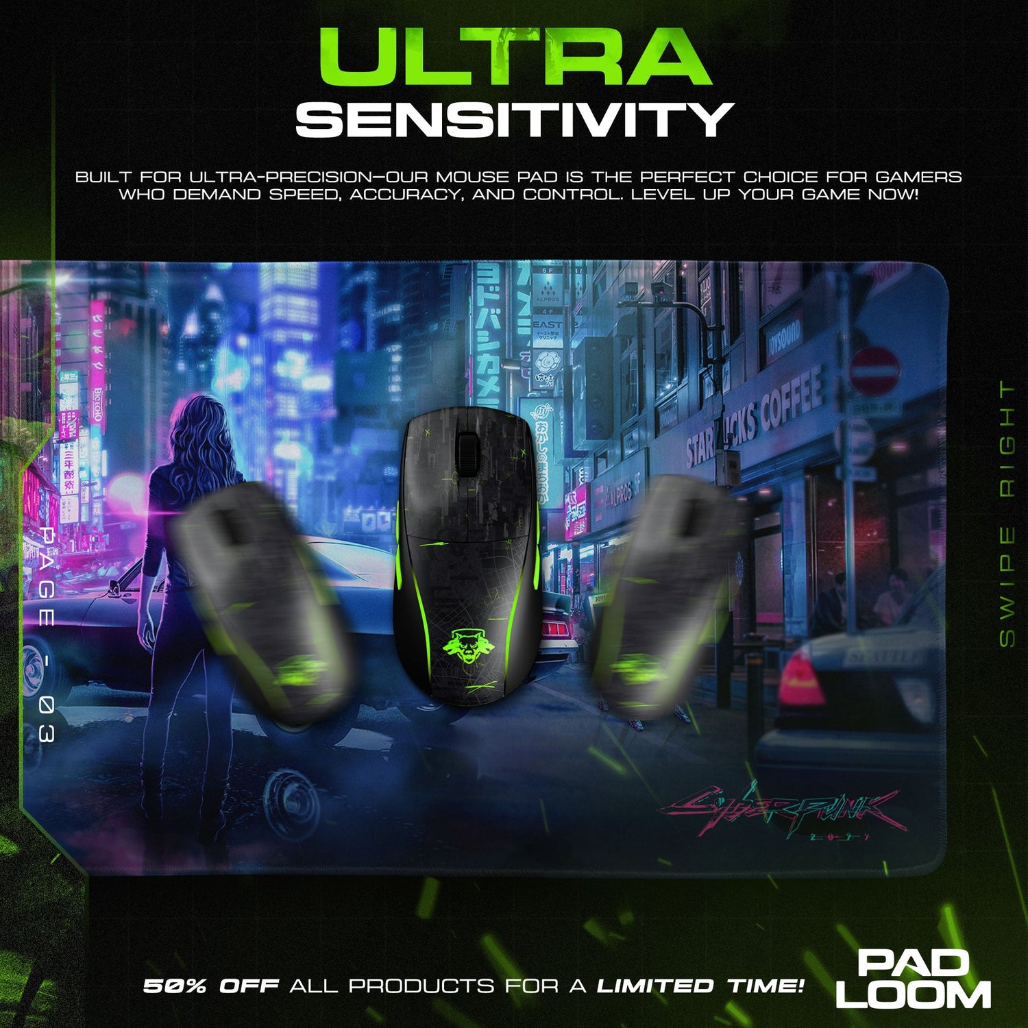 Cyberpunk 2077 Mouse Pad, Neon Alley Standoff Game Desk Mat Padloom