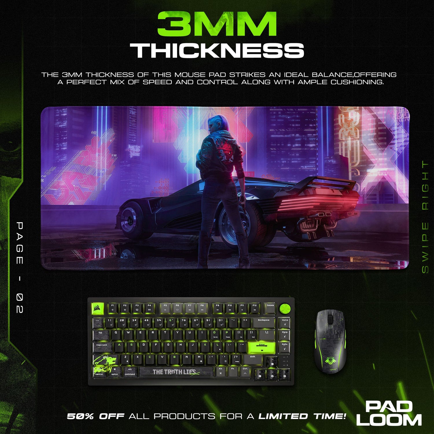 Cyberpunk 2077 Mouse Pad, Neon Streets Rider Game Desk Mat Padloom
