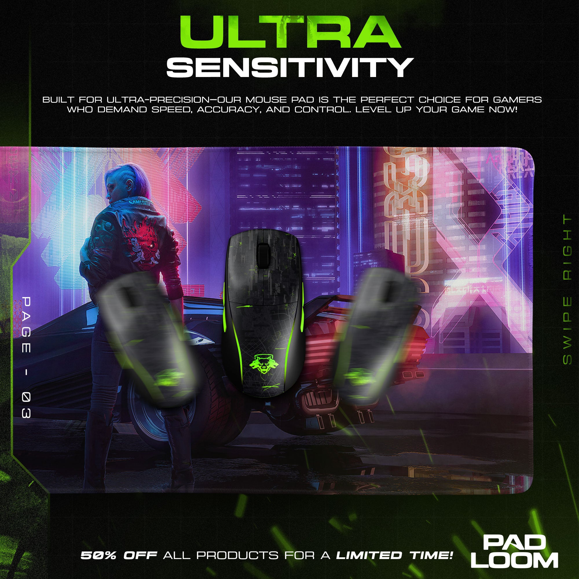 Cyberpunk 2077 Mouse Pad, Neon Streets Rider Game Desk Mat