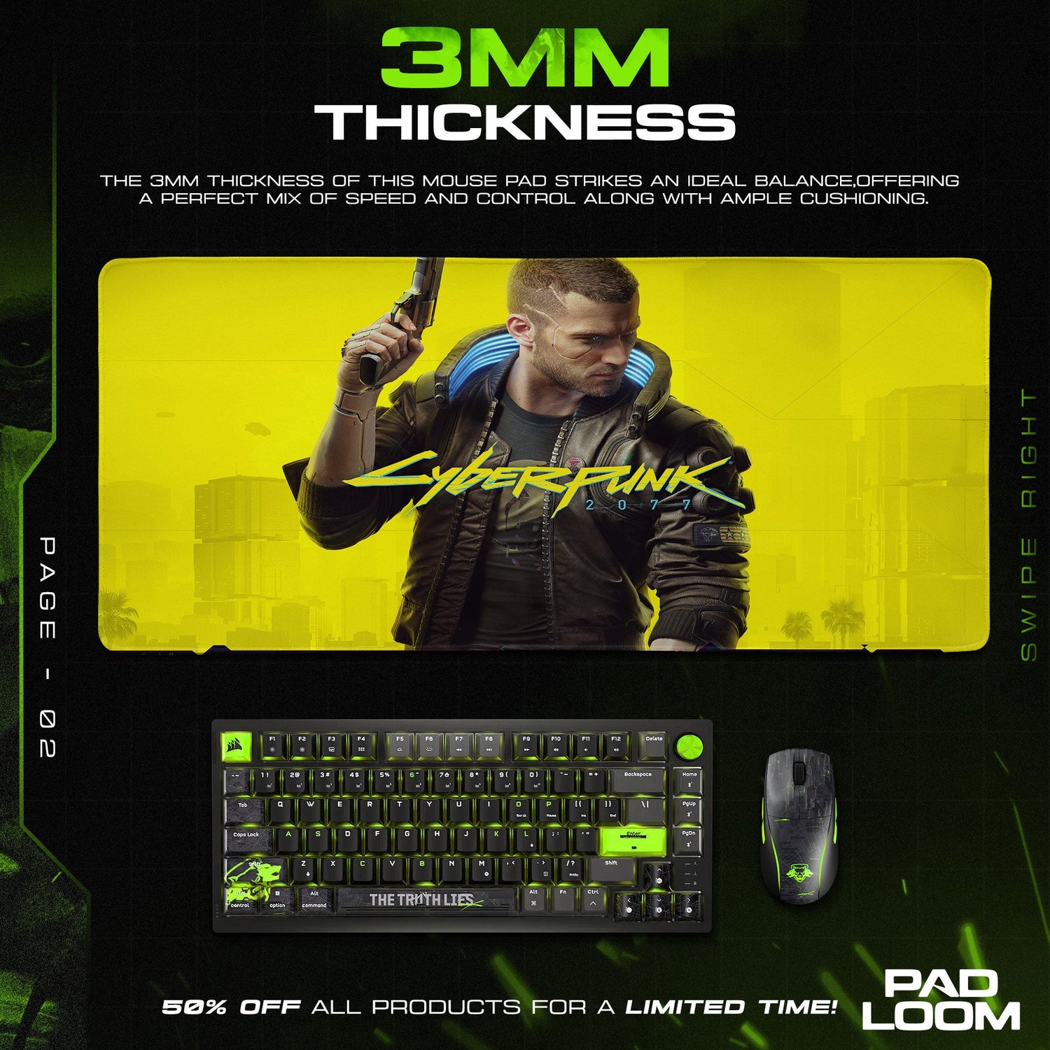 Cyberpunk 2077 Mouse Pad, V Yellow Backdrop Game Desk Mat Padloom