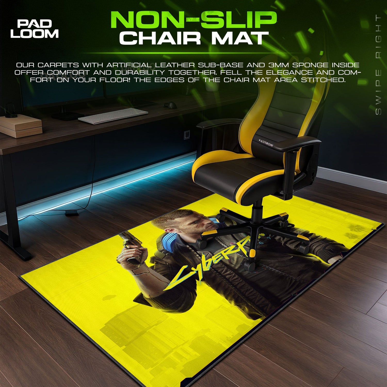 Cyberpunk 2077 Mouse Pad, V Yellow Backdrop Game Desk Mat Padloom