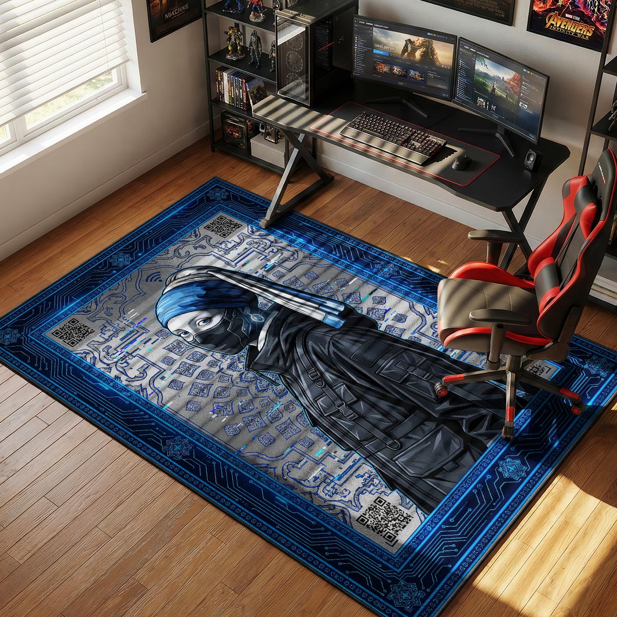 Girl Pearl Earring Techwear Floor rug — main product view