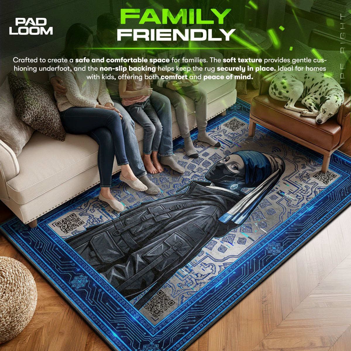 Girl area rug showing full Cyberpunk artwork