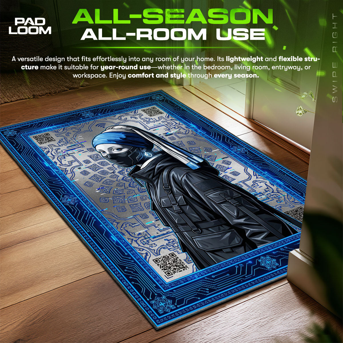 Girl Pearl Earring Techwear Floor fan rug — premium quality print