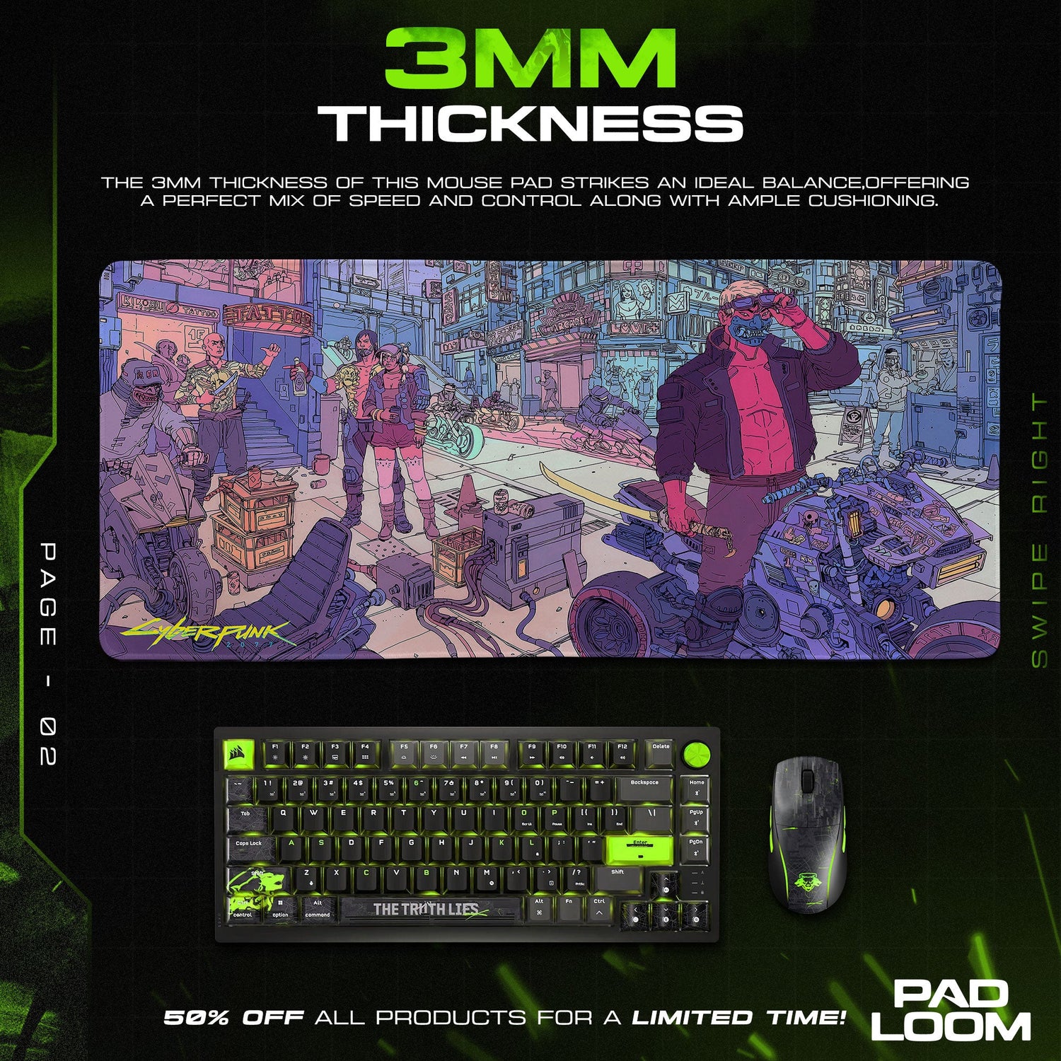 Cyberpunk Mouse Pad, Futuristic City Gamer Desk Mat Padloom
