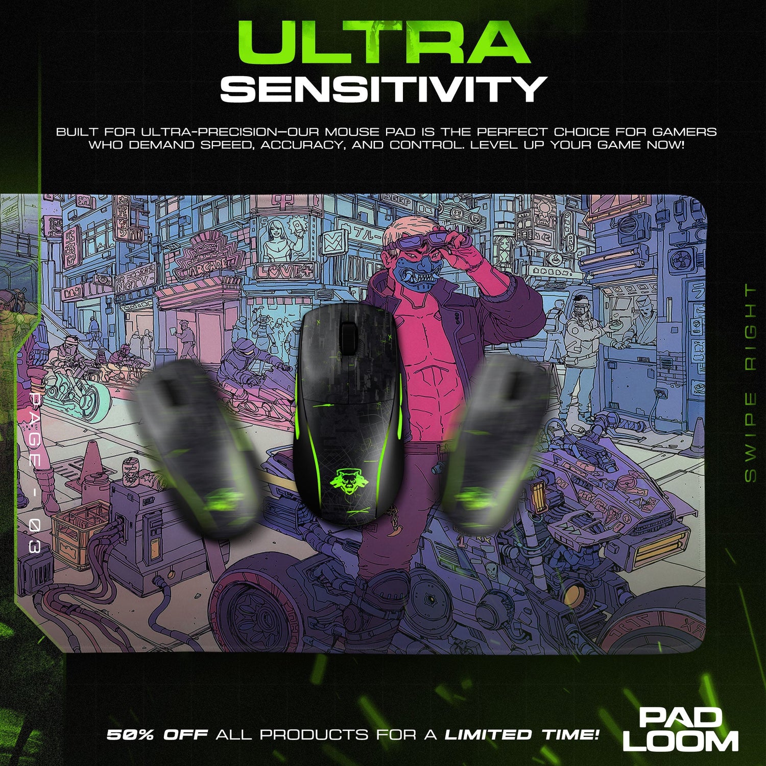 Cyberpunk Mouse Pad, Futuristic City Gamer Desk Mat Padloom