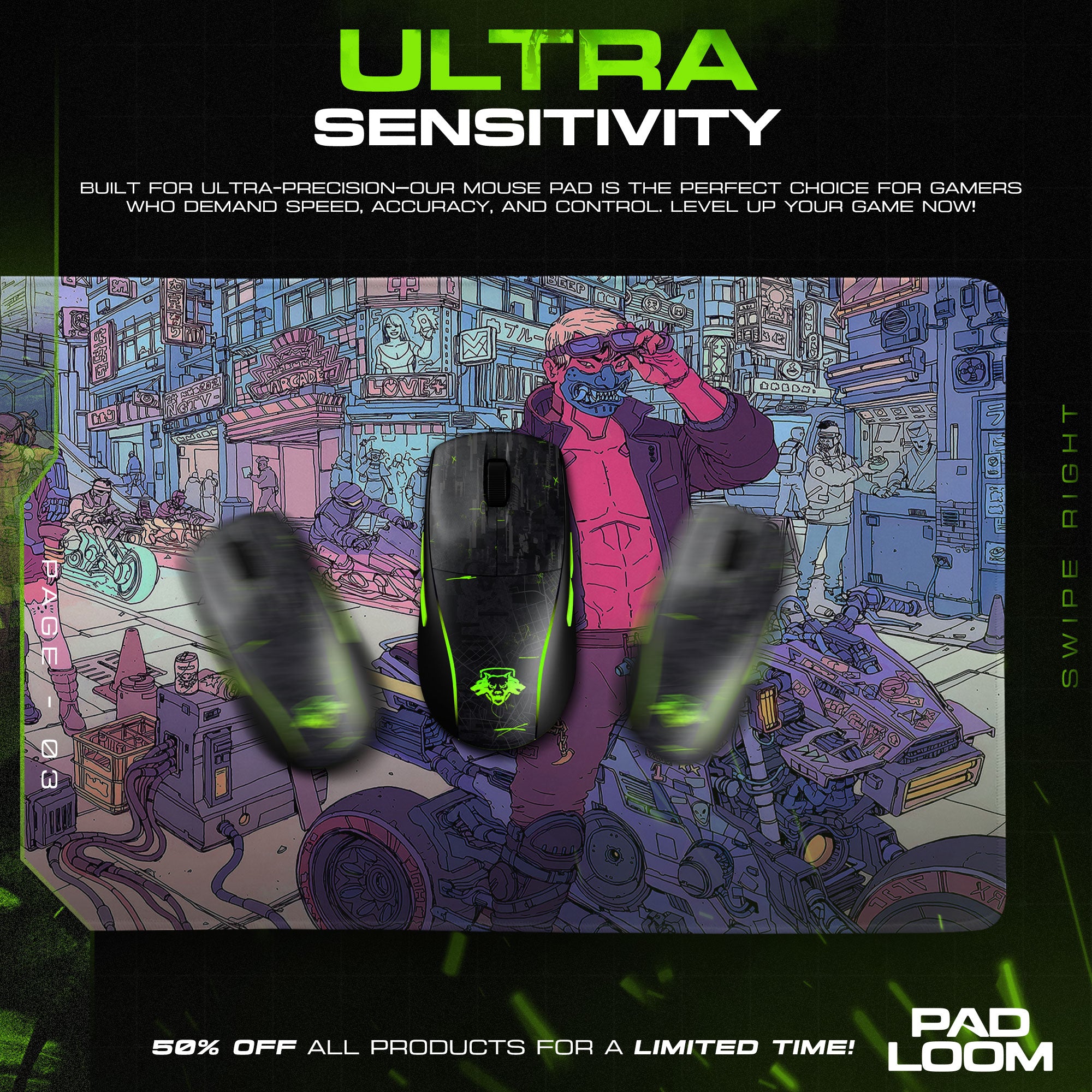 Cyberpunk Mouse Pad, Futuristic City Gamer Desk Mat