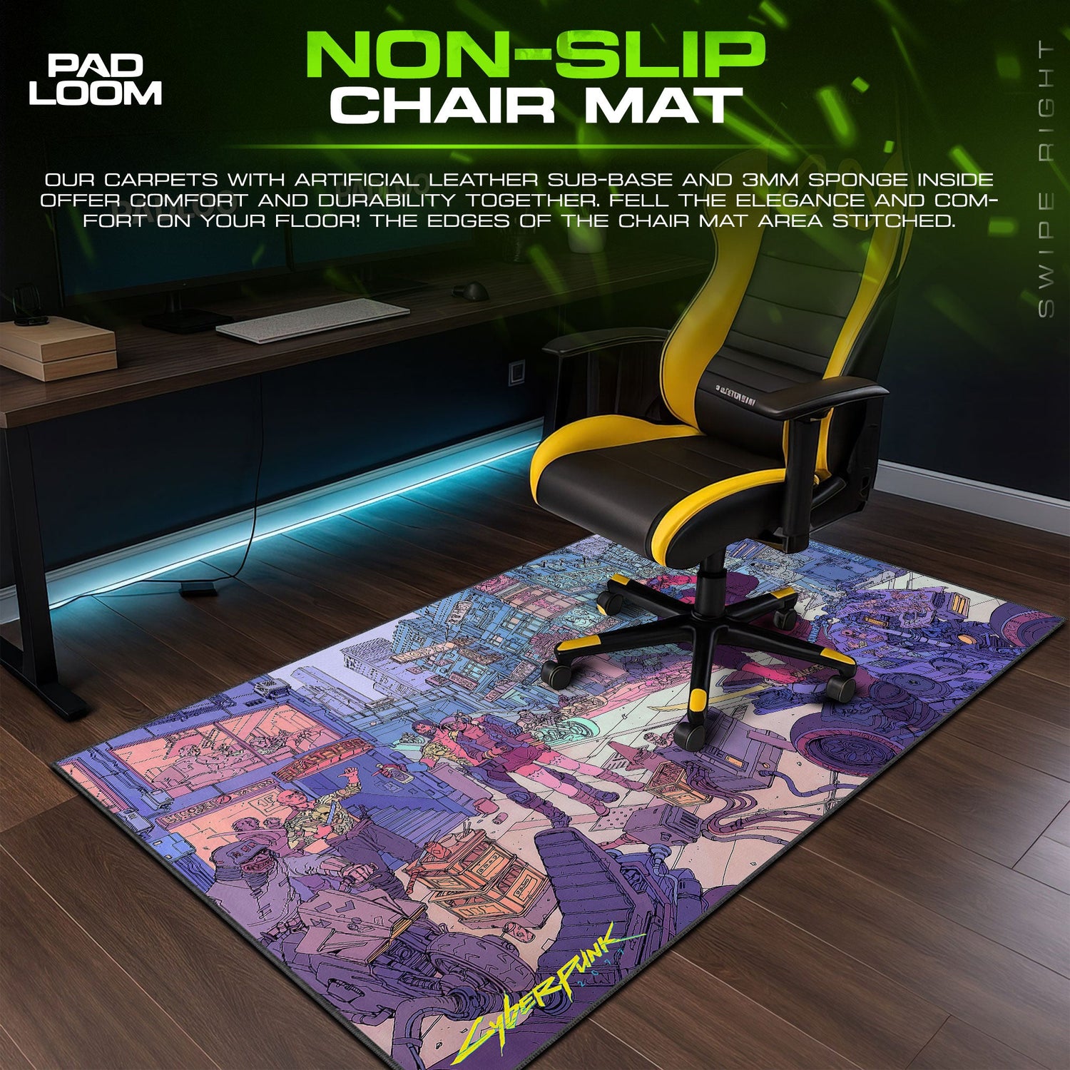 Cyberpunk Mouse Pad, Futuristic City Gamer Desk Mat Padloom