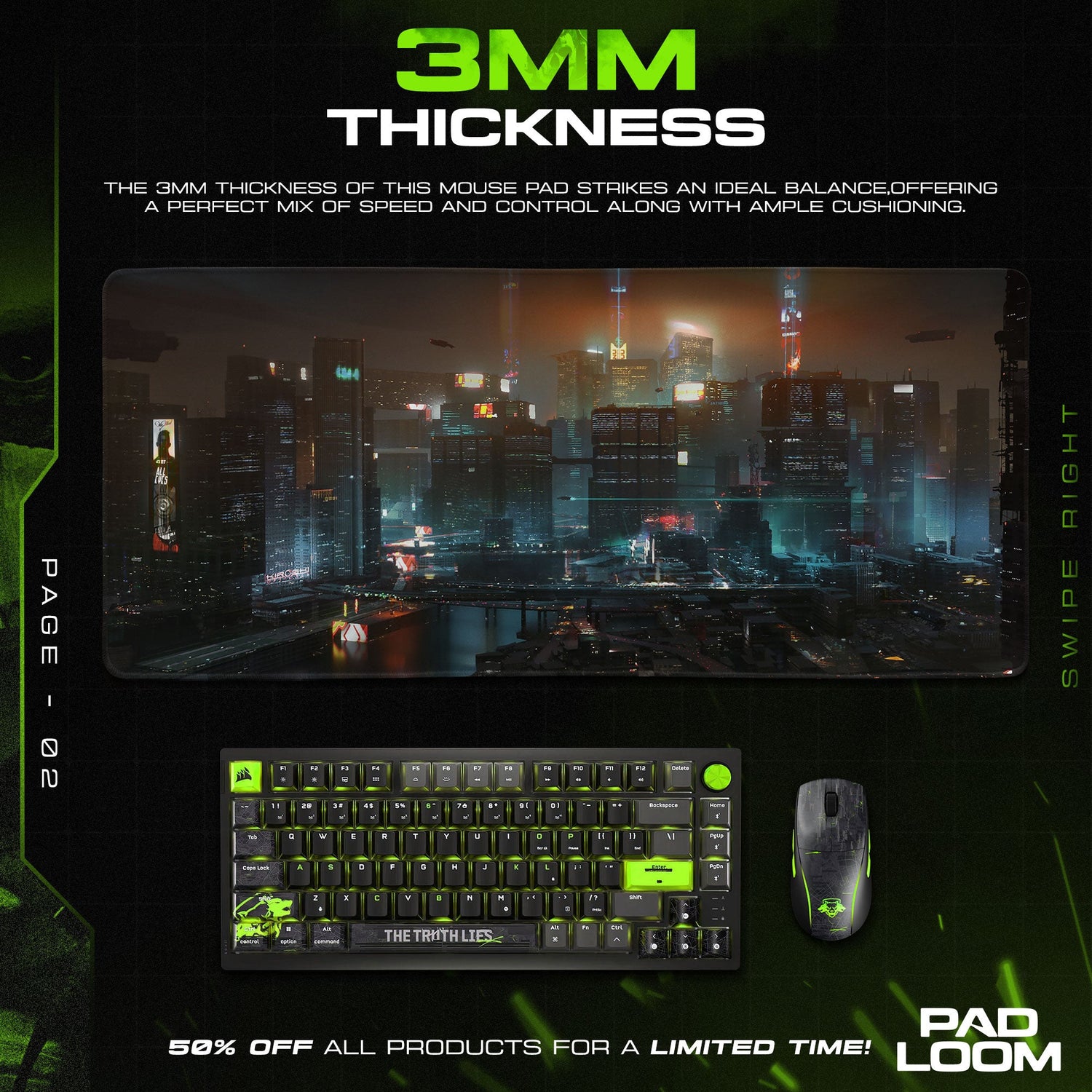 Cyberpunk Mouse Pad, Neon City Nightscape Gamer Desk Mat Padloom