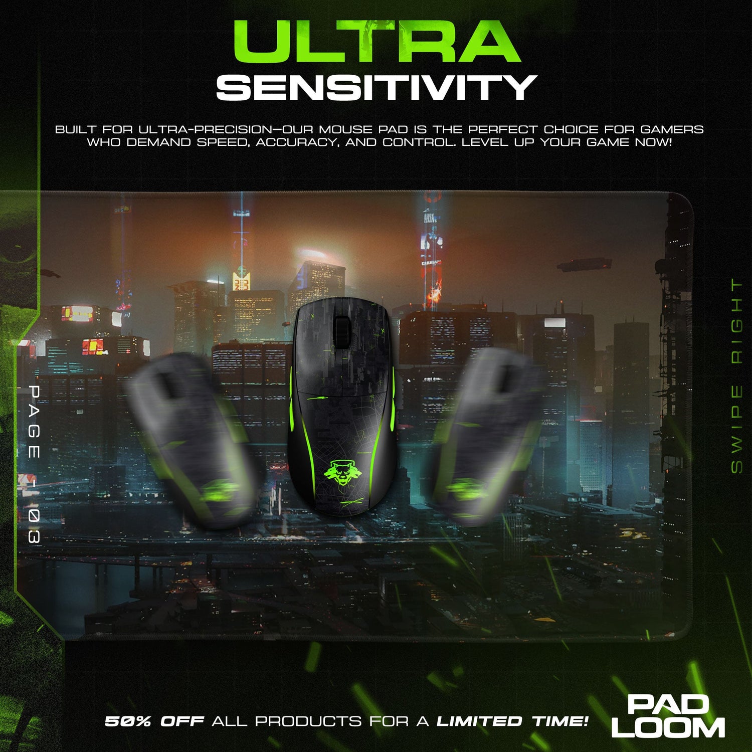 Cyberpunk Mouse Pad, Neon City Nightscape Gamer Desk Mat Padloom