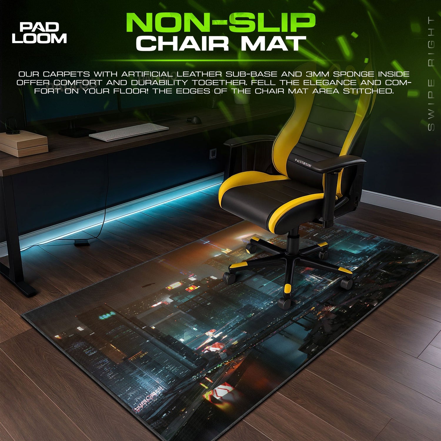 Cyberpunk Mouse Pad, Neon City Nightscape Gamer Desk Mat Padloom