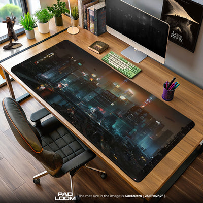 Cyberpunk Mouse Pad, Neon City Nightscape Gamer Desk Mat