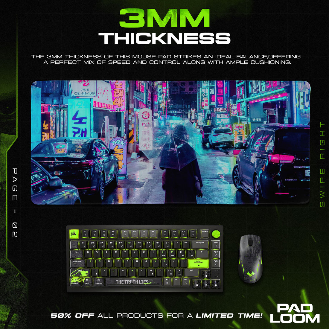 Cyberpunk Mouse Pad, Neon City Streets Gaming Desk Mat