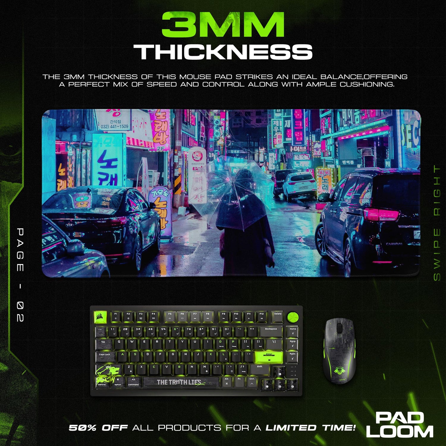 Cyberpunk Mouse Pad, Neon City Streets Gaming Desk Mat Padloom