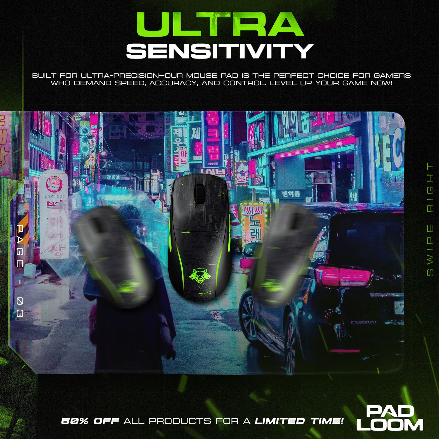 Cyberpunk Mouse Pad, Neon City Streets Gaming Desk Mat Padloom