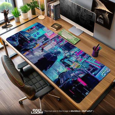 Cyberpunk Mouse Pad, Neon City Streets Gaming Desk Mat